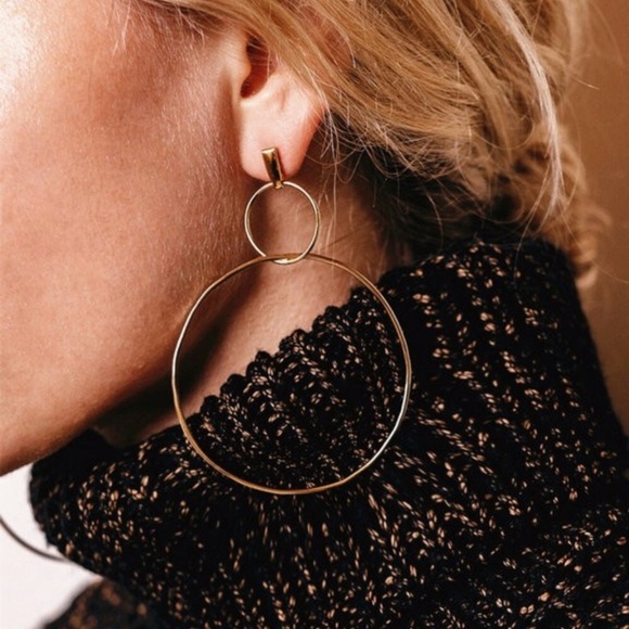 Gold Double Hoop Statement Earrings - Picture 1 of 4